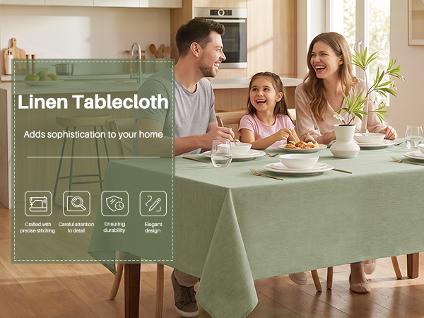 IVAPUPU Textured Linen Rectangle Table Cloth, Sage Green