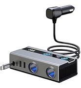 Retractable Cigarette Lighter Splitter, USB Car Charger Adapter with PD 65W, 2 Sockets with Indep...