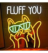 Gyaksjm Funny Cat Neon Sign for Wall Decor Cat Fluff You Neon Lights Cool Cat with Green Glasses ...