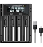 Universal Battery Charger, 4 Bay Battery Charger with Smart LCD Display Fast Charge for Rechargea...