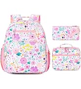 mibasies Girls Backpack with Lunch Box: 3PCS Kids Backpack Set for Kindergarten Elementary - 15 I...