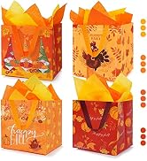 ANOTION Thanksgiving Gift Bags, Fall Gift Bags 12 Packs, Reusable Thanksgiving Fall Non-woven Tre...