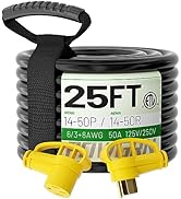 POWGRN 50 Amp RV/EV Extension Cord 25 FT Outdoor with Grip Handle, Flexible Heavy Duty 6/3+8/1 Ga...