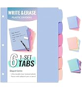 Sooez 6-Tab Durable Plastic Write & Erase Big Tab Dividers for 3 Ring Binder, Aesthetic Cute Past...