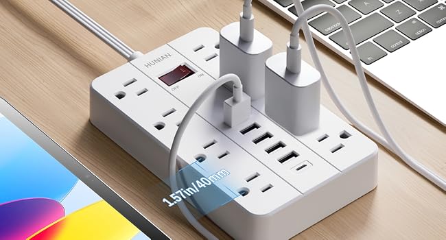 Widely Spaced Power Strip with USB