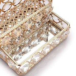 Gold Business Card Holder 2 Tiers Crystal Business Card holder Office Desktop Business Card holder