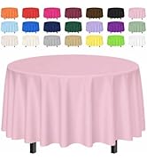 SietDESEO 2 Pack Light Pink Tablecloth Round 84 x 84 Plastic Table Cover Waterproof Pink Table Cl...