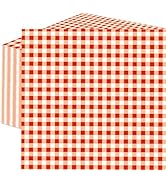50 Count Red and White Gingham Paper Napkins, Disposable Checkered Cocktail Napkins for Picnic, B...