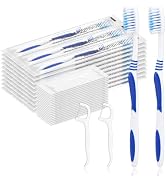 SLequipo 100 Prepasted Disposable Toothbrushes with Dental Floss Individually Wrapped Pre Pasted ...