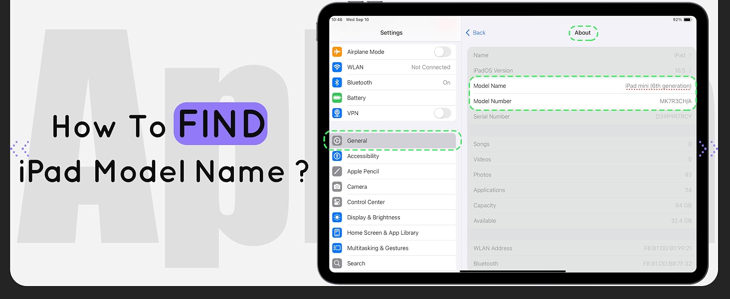 how to find ipad model name