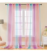 XiDi Sheer Curtains for Girls Bedroom,Purple Sheer Curtain for Living Room,Unicorn Curtains for B...