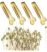Small Sugar Tongs and Cocktail Picks, lyfLux 4 Pieces Gold Ice Tongs Stainless Steel Small Kitche...
