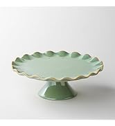 YHOJOY Cake Stand Ceramic, Small Cake Stand for 8 Inch Cake, Vintage Dessert Stand with Ruffle Tr...