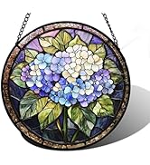 DASTOLL Stained Glass Window Hanging, Hydrangea Flowers Sun Catchers Diamond Glass Panel Hangings...