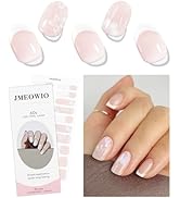 JMEOWIO Gel Nail Stickers French Tip White Flower Semi Cured Gel Nail Strips Wraps UV/LED Nails A...