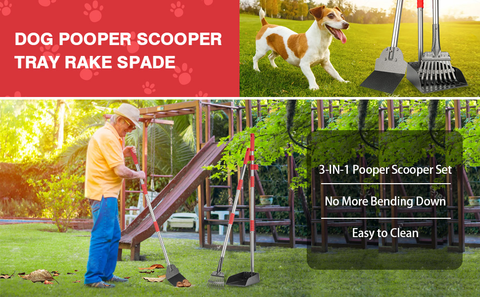 FUSBUNTY Dog Pooper Scooper with Tray Rake Spade