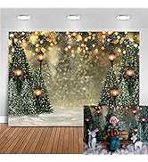 Mocsicka 7x5ft Winter Christmas Backdrop for Photography Christmas Glitter Bokeh Green Pine Tree ...
