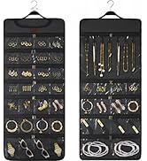 SMRITI Hanging Jewelry Organizer with Dual Zippered Pockets Canvas Double Sided Rotating Hanger N...