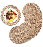13.5 in Round Woven Placemats Set of 10, Natural Rattan Placemats Boho Chargers for Dinner Plates...