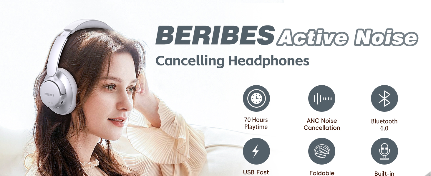 BERIBES Upgraded Hybrid Active Noise Cancelling Headphones with Transparent Modes,