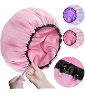 Sheomern 2 Pcs 13.5" Dual Waterproof Design Adjustable Terry Shower Cap for Women and Men, EVA Do...