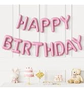 Haolongfa Pink Happy Birthday Balloon Banner, 16 In Foil Letter | Light Pink HBD Party Balloons, ...