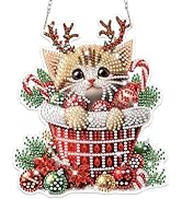 Bowetile Christmas Diamond Art Hanging Kits for Adults Kids, Diamond Art Suncatchers Cat, 5D Spec...