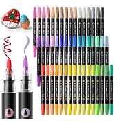 SUNEE 48 Colors Acrylic Paint Markers, Dual Tip with Bullet and Brush Tip Paint Pens with Automat...