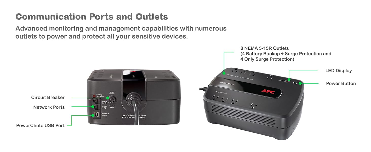 A powerful Back-UPS featuring multiple ports, and battery power and surge outlets