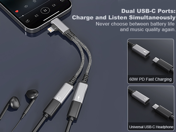 usbc splitter dual usb c headphone and charging adapter usb c splitter 1 in 2 out type c splitter