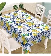 Livcoz Chinoiserie Lemon Rectangle Tablecloth 60 x 84 Inches, Blue and White Porcelain Decorative...
