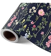 VCOOHM Black Wildflower Wrapping Paper Roll, 17 Inches x 9.8 Feet, Mini Floral Gift Wrap with Gri...