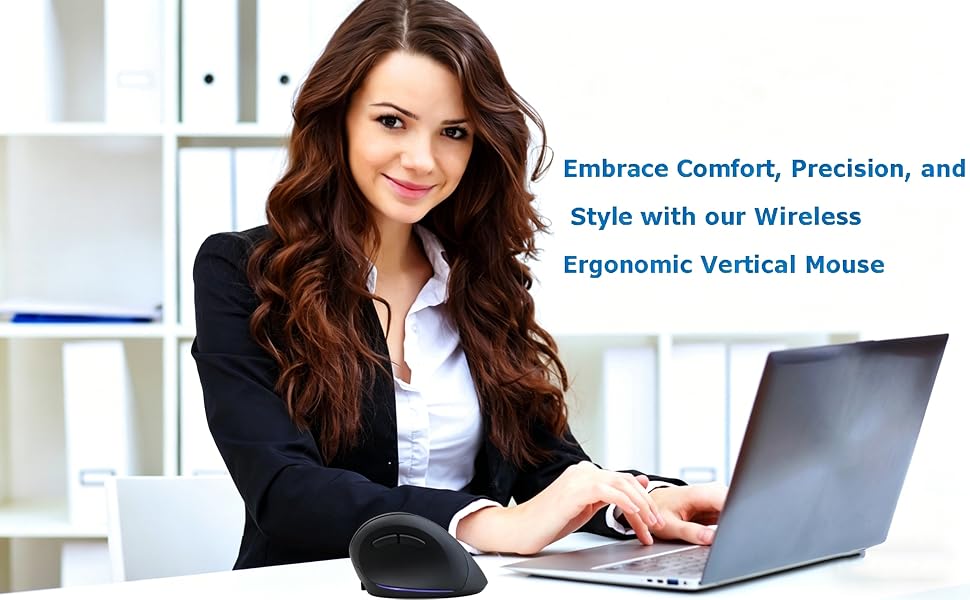 Wireless Mouse Ergonomic Vertical Mouse for Large Hands Rechargeable Big Quiet Silent Ergo Blue