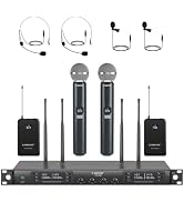 Phenyx Pro 4-Channel Wireless Microphone System w/Auto Scan, 4x40 UHF Frequencies, 2 Handheld Dyn...