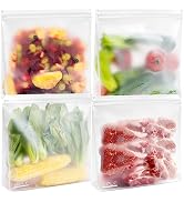 SPLF 4 Pack Dishwasher Safe Reusable Storage Bags, Reusable Gallon Freezer Bags, BPA FREE Stand U...