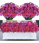AmberFun 24 Bundles Artificial Flowers for Outdoors, Realistic Fake Silk Flowers for Outside Deco...