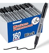 TOMPEN Black Permanent Markers 160 Pack, Fine Tip, Quick Drying Waterproof Marker on Wood, Plasti...
