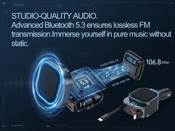 bluetooth 5.3 fm transmitter for car radio noise cancellation lossless audio receiver