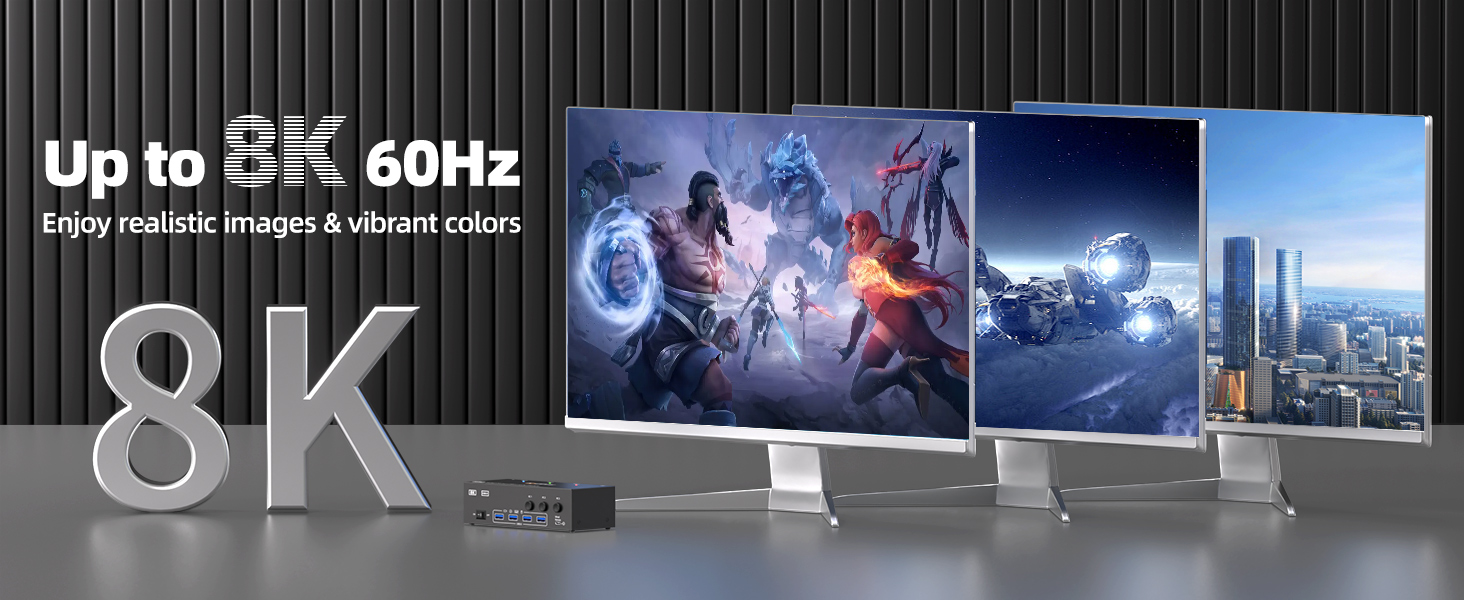 3 monitors kvm switch HDMI Dispalyport support 8K@60Hz