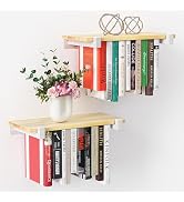 NANATI 2 Set of Floating Bookshelf with White Shelf Brackets, Pine Wood Invisible Bookshelf, Hang...