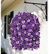 HyeFlora 4pcs Artificial Flowers for Outdoors Fake Pansy with Hanging Basket UV Resistant Silk Sp...