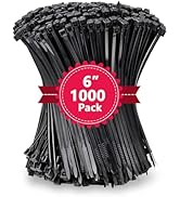 1000Pcs Black Zip Ties 6 Inch Bulk Small Cable Ties 6 In Heavy Duty Outdoor 40lbs, Mini Nylon Wir...