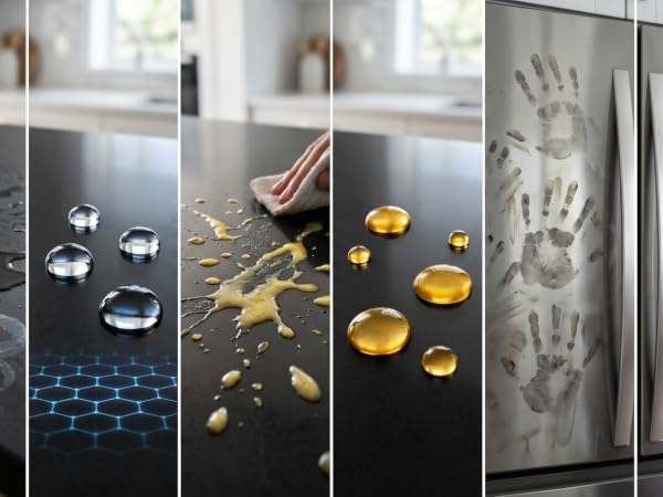 panel comparison of different surfaces and messes SqueCle can help stop