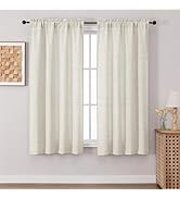 Chyhomenyc Natural Curtains 63 Inch Length 2 Panels, Light Filtering Faux Linen Textured Soft Air...