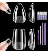Short Square Nail Tips & Almond Nail Tips, 480 Pcs Clear Fake Nails with Glue, Full Cover Acrylic...