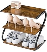 Aroktake Small 3-Tier Shoe Rack, Z-Frame Wooden Shoe Shelf with Durable Metal Shelves for Hallway...
