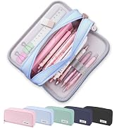 FAHZON Cute Pencil Case, 3 Large Compartments Pencil Pouch, Elastic Pen Slots&Mesh Pockets for St...