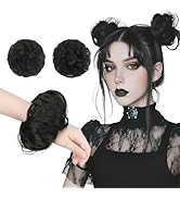 FESHFEN 2PCs Small Messy Bun Hair Piece for Thin Hair Women Girl Mini Synthetic Elastic Wavy Spac...
