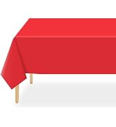 QIKSION 2 Pack Red Plastic Tablecloth Disposable Table Covers Ruby Shine Red Table Cloths for Par...