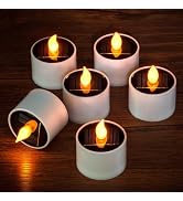 Yakpo 6 Pack Warm Yellow Outdoor Solar Powered Rechargeable LED Tea Lights, Waterproof Flameless ...